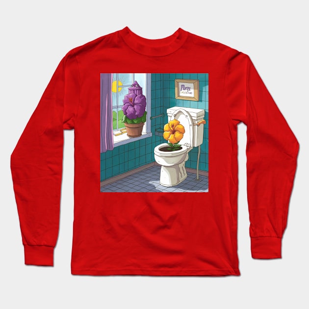 AI generated Flower in the toilet Long Sleeve T-Shirt by Catbrat